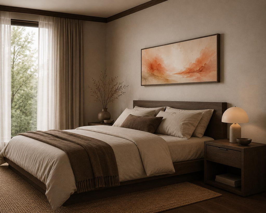 Abstract Terracotta Wall Art, Panoramic Sizes Beige & Pastel Peach Canvas Print