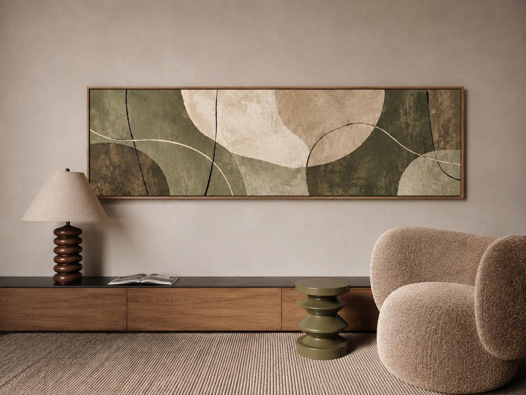 Olive Green Abstract Painting, Japandi Wabi Sabi Canvas Print
