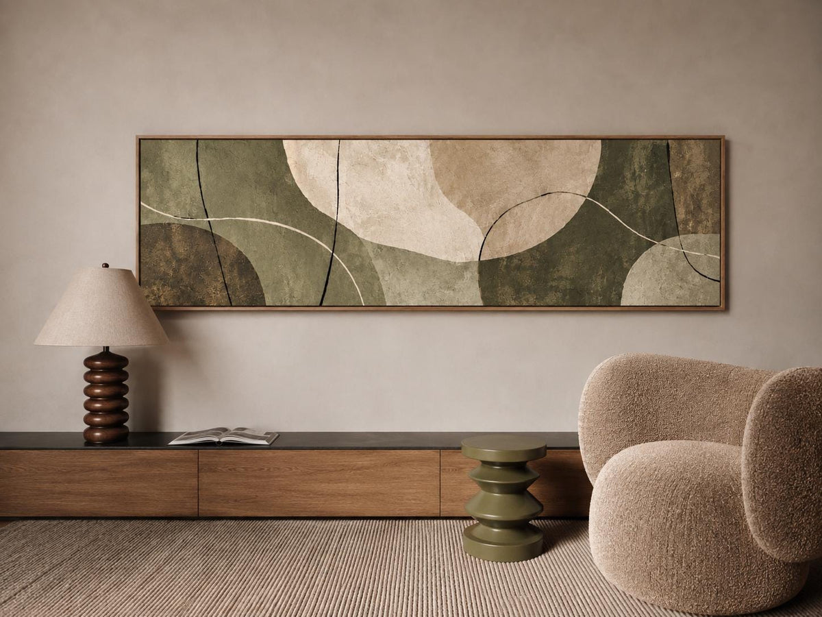 Olive Green Abstract Painting, Japandi Wabi Sabi Canvas Print