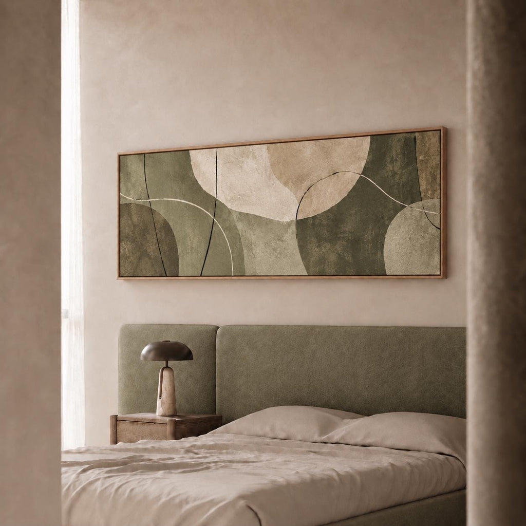Olive Green Abstract Painting, Japandi Wabi Sabi Canvas Print