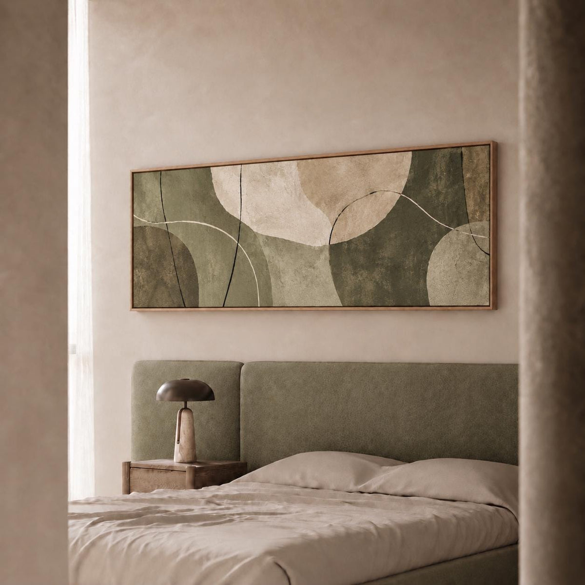 Olive Green Abstract Painting, Japandi Wabi Sabi Canvas Print