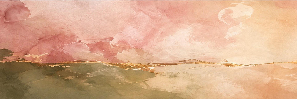 Olive Green & Blush Pink Panoramic Abstract Canvas Print