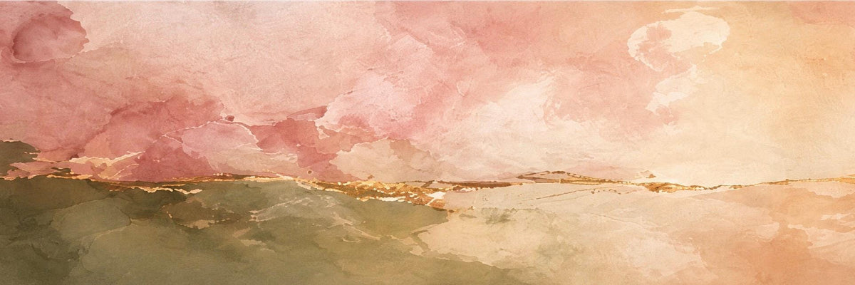 Olive Green & Blush Pink Panoramic Abstract Canvas Print