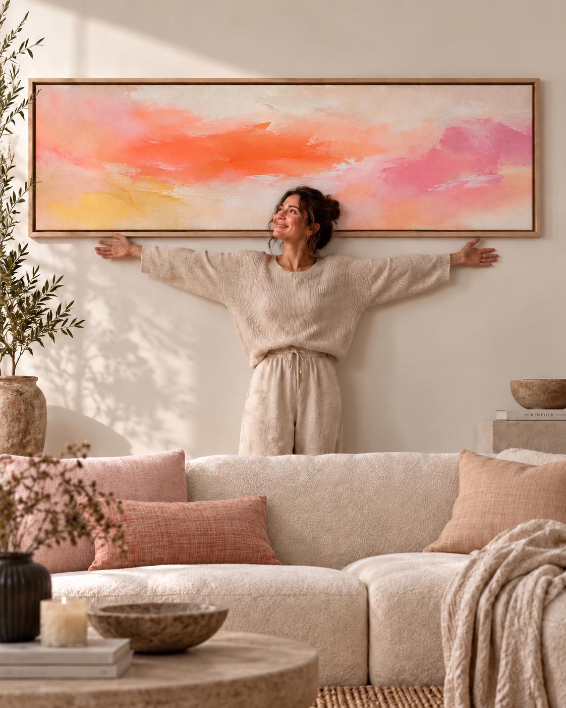 Bright Pink, Coral and Peach Abstract Art Print, Modern Wall Decor