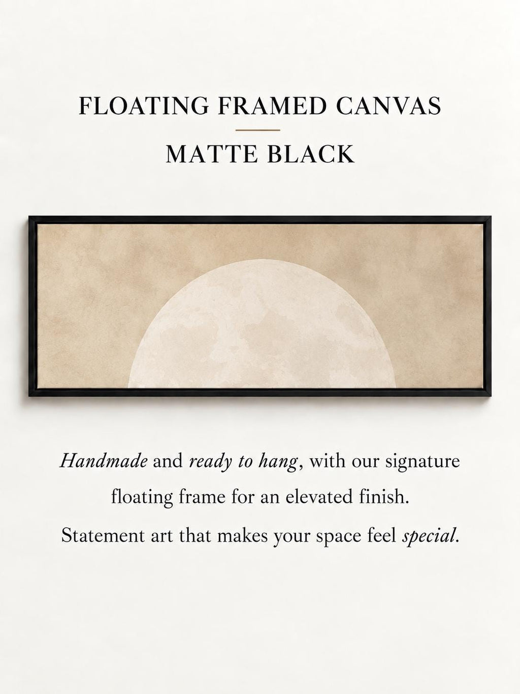 Minimalist Beige Moon Panoramic Canvas Print, Neutral Japandi Wall Decor