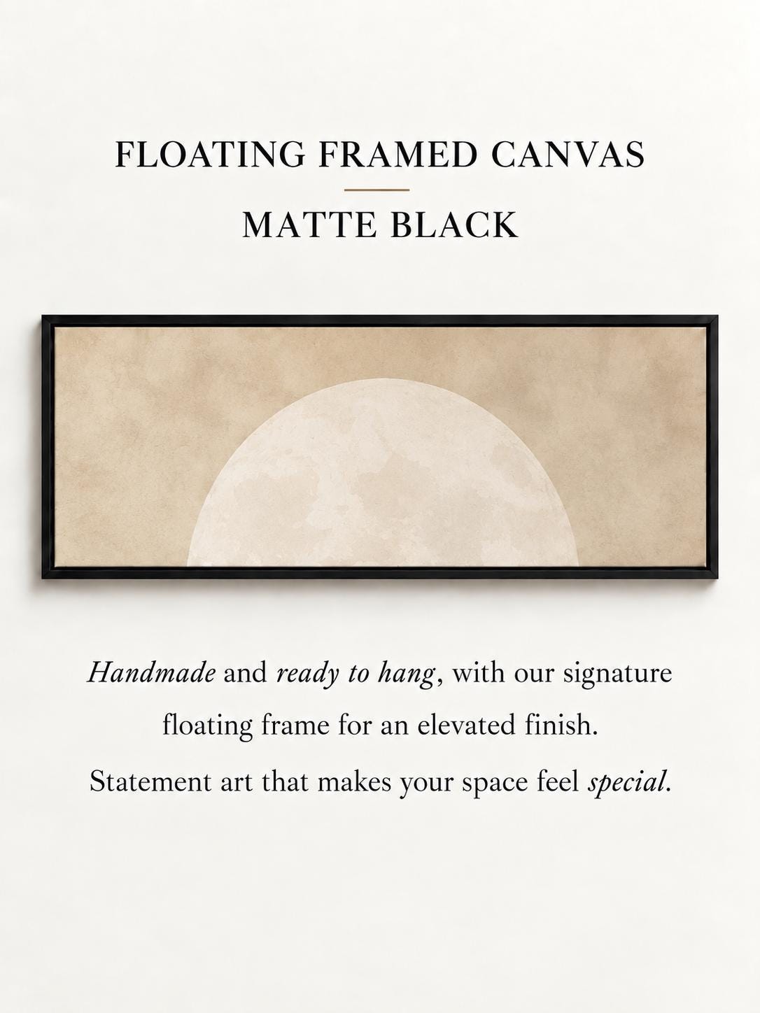 Minimalist Beige Moon Panoramic Canvas Print, Neutral Japandi Wall Decor
