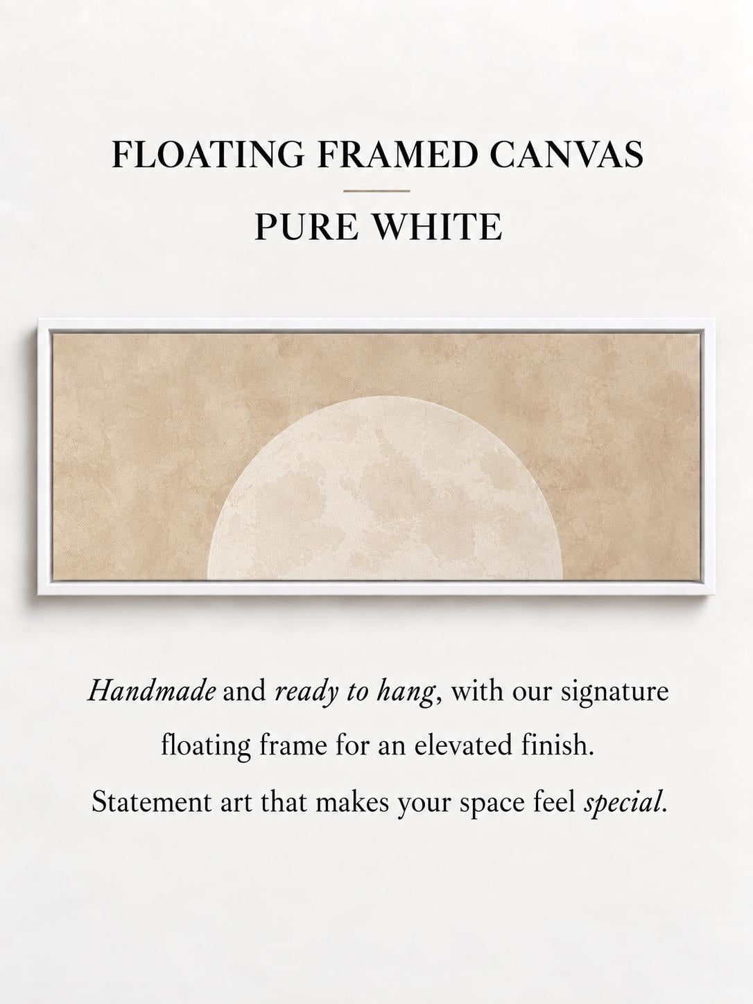 Minimalist Beige Moon Panoramic Canvas Print, Neutral Japandi Wall Decor
