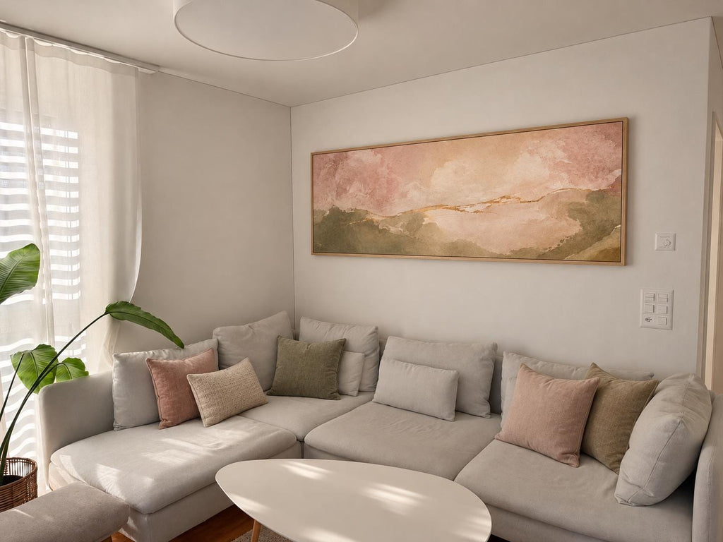 Olive Green & Blush Pink Panoramic Abstract Canvas Print