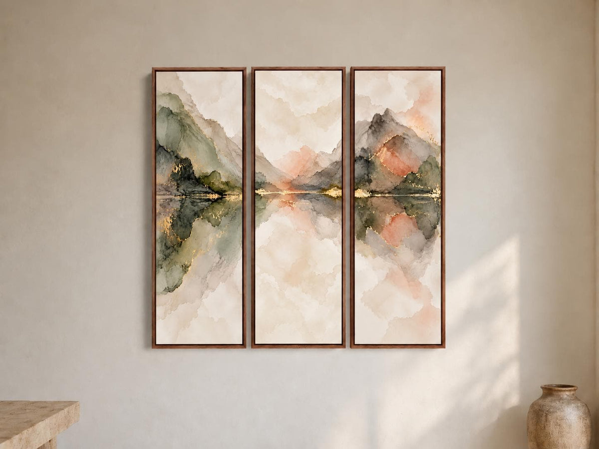 Olive Green Abstract Triptych: Large Framed Canvas Print (Set of 3)