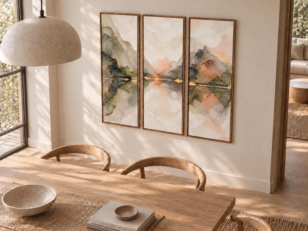 Olive Green Abstract Triptych: Large Framed Canvas Print (Set of 3)