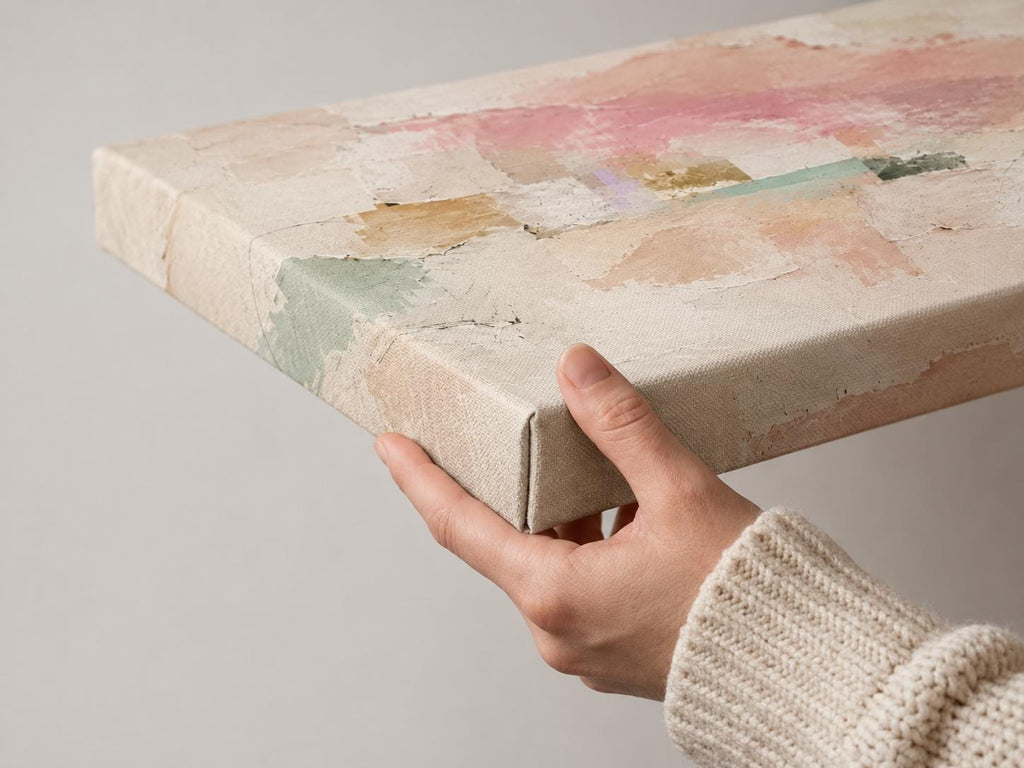 Contemporary Beige and Pink Abstract Art: Soft Pastel Canvas Print