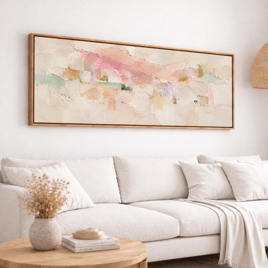 Contemporary Beige and Pink Abstract Art: Soft Pastel Canvas Print
