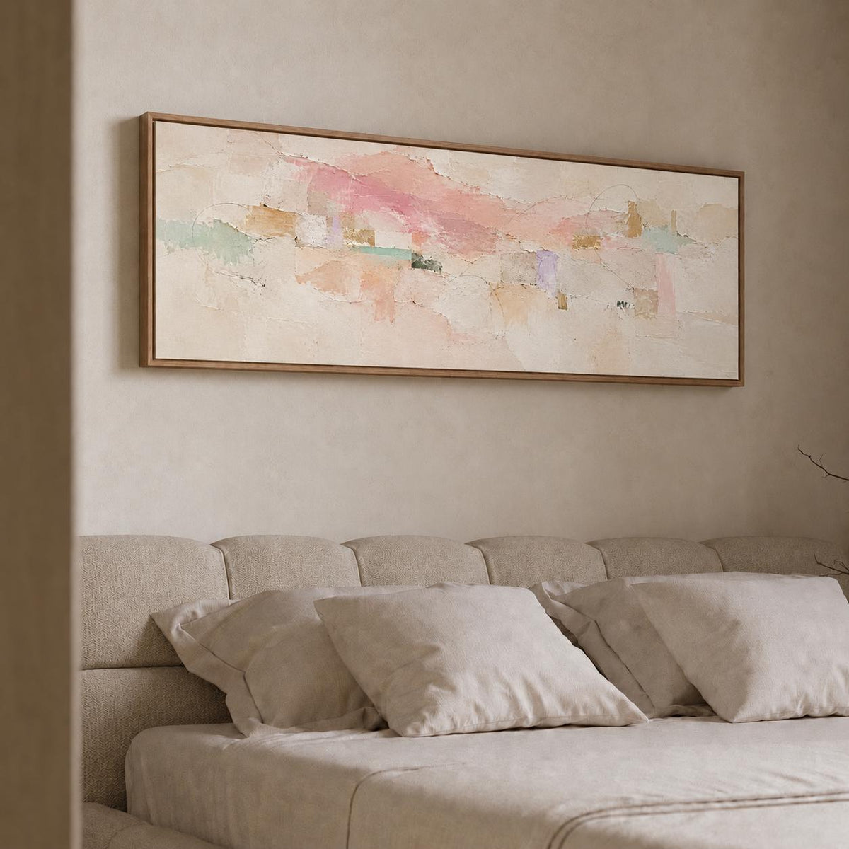 Contemporary Beige and Pink Abstract Art: Soft Pastel Canvas Print