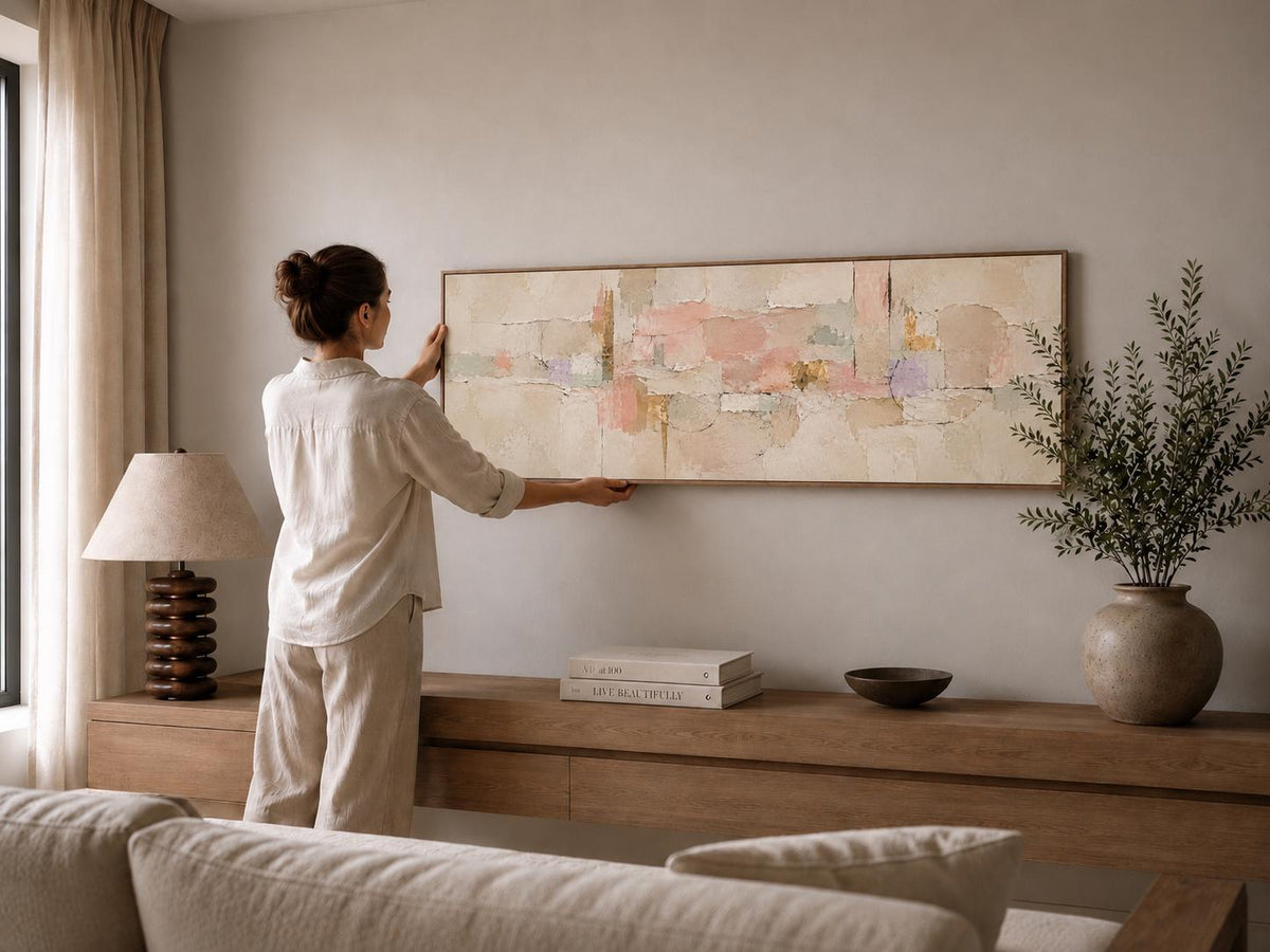 Extra Large Painting: Soft Pink and Peach Abstract Canvas Print