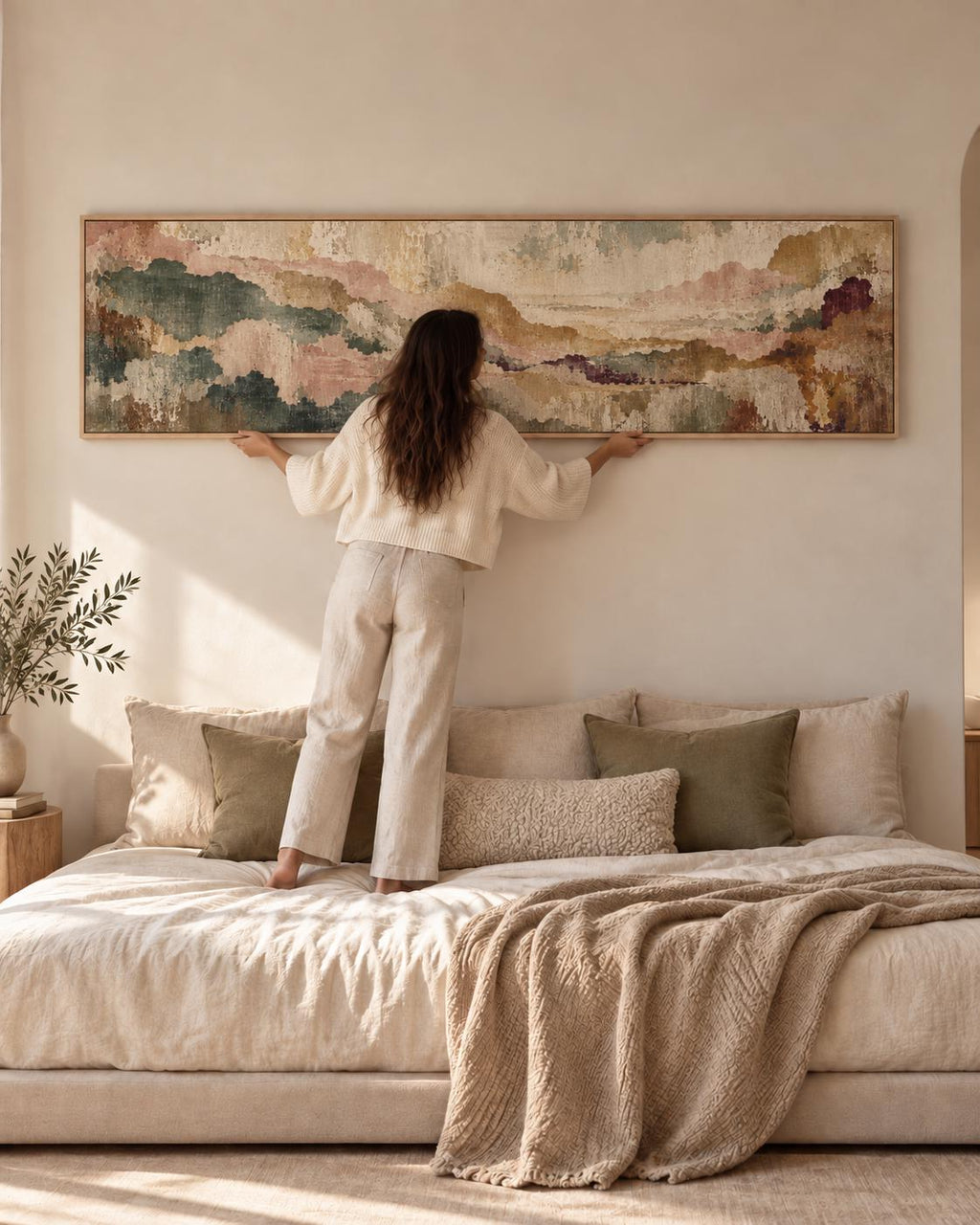 Earthy Tapestry Canvas Print, Terracotta and Beige Panorama