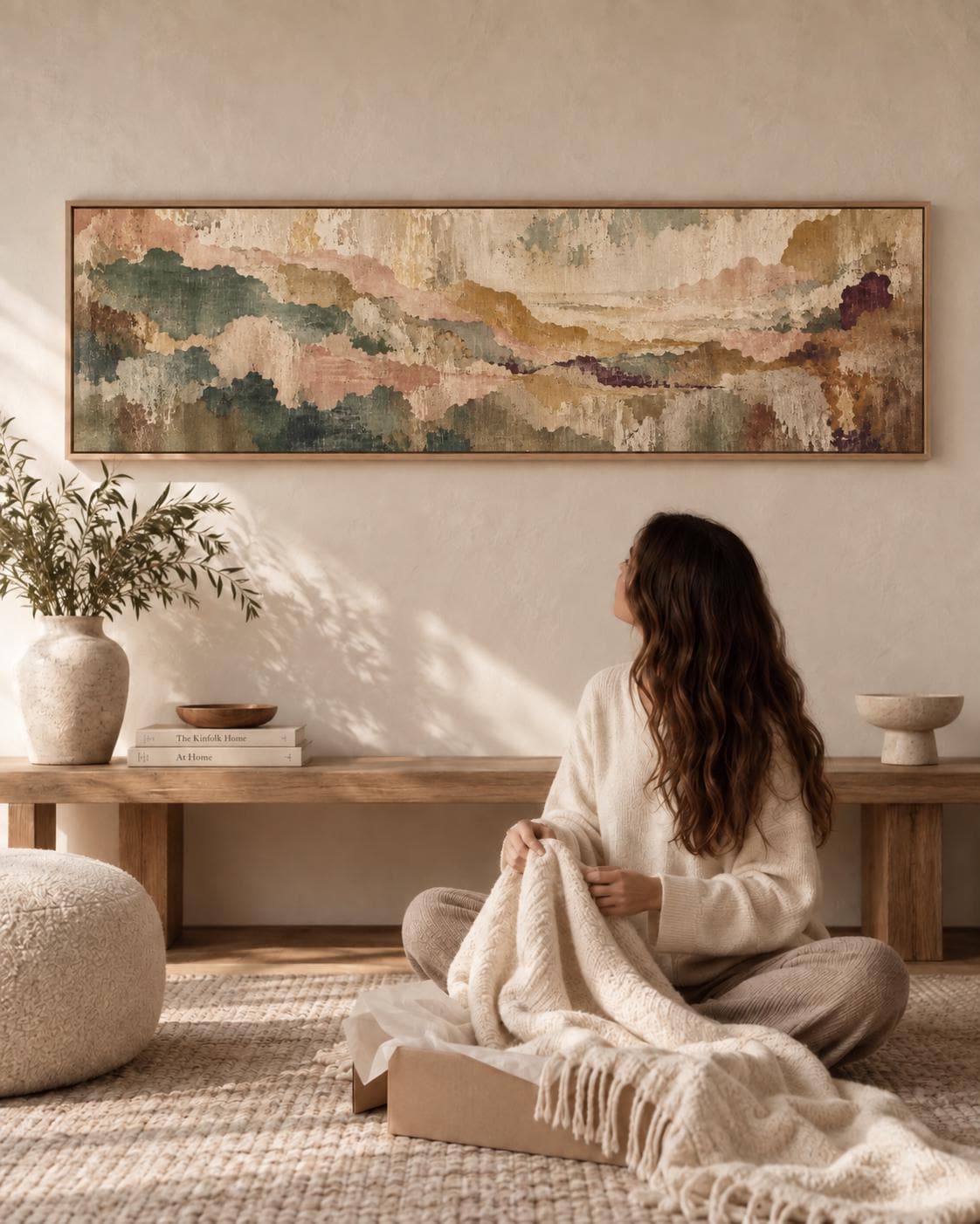 Earthy Tapestry Canvas Print, Terracotta and Beige Panorama