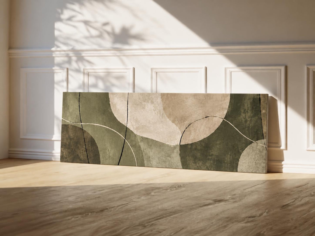 Olive Green Abstract Painting, Japandi Wabi Sabi Canvas Print