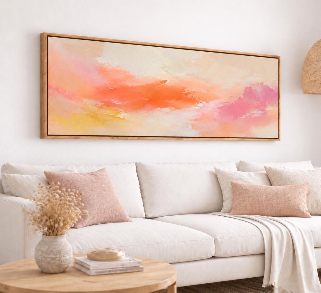 Bright Pink, Coral and Peach Abstract Art Print, Modern Wall Decor