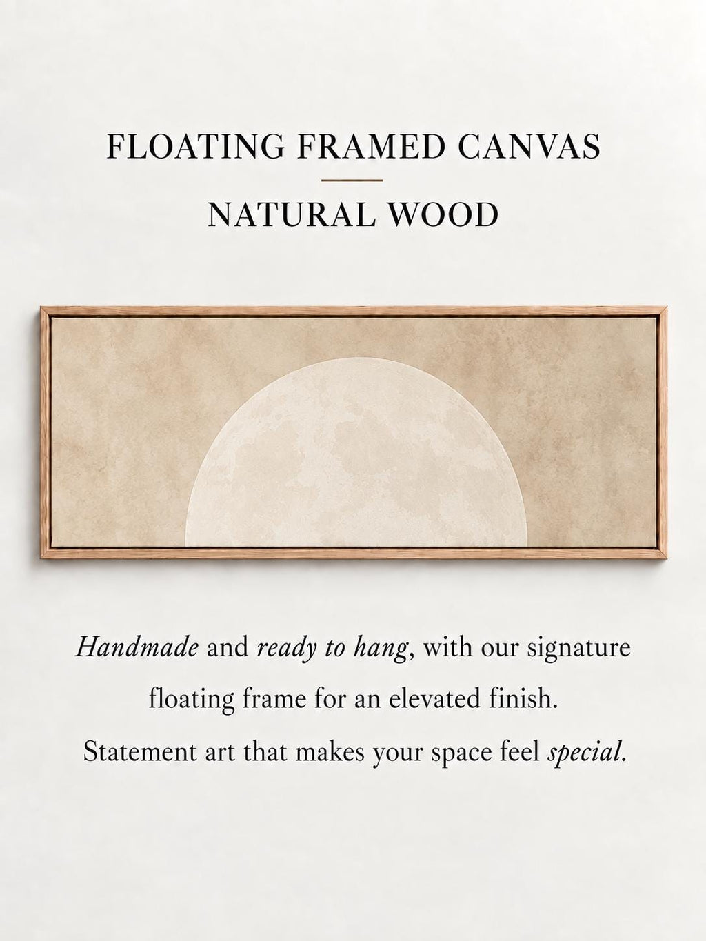Minimalist Beige Moon Panoramic Canvas Print, Neutral Japandi Wall Decor