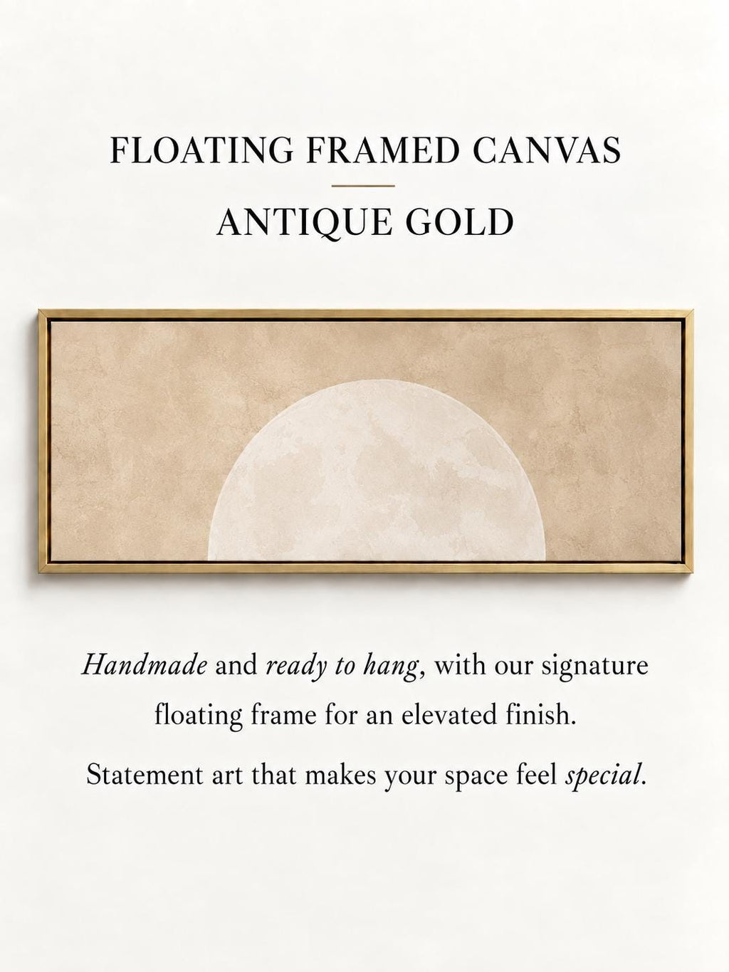 Minimalist Beige Moon Panoramic Canvas Print, Neutral Japandi Wall Decor
