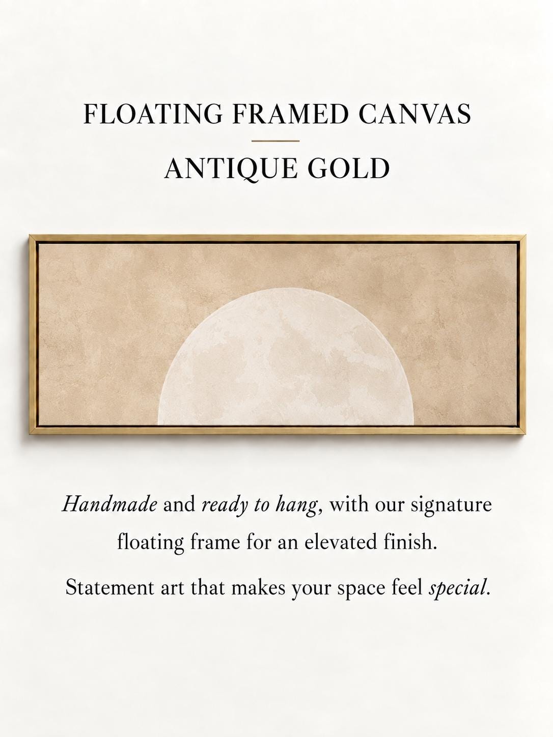 Minimalist Beige Moon Panoramic Canvas Print, Neutral Japandi Wall Decor