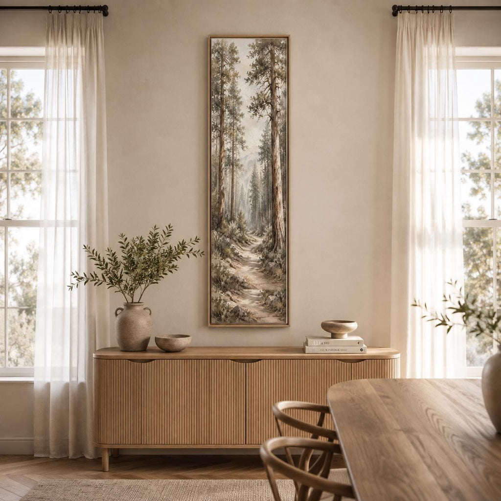 Extra Tall Forest Canvas Print, Neutral Tones Wall Art, Pine Trees Painting