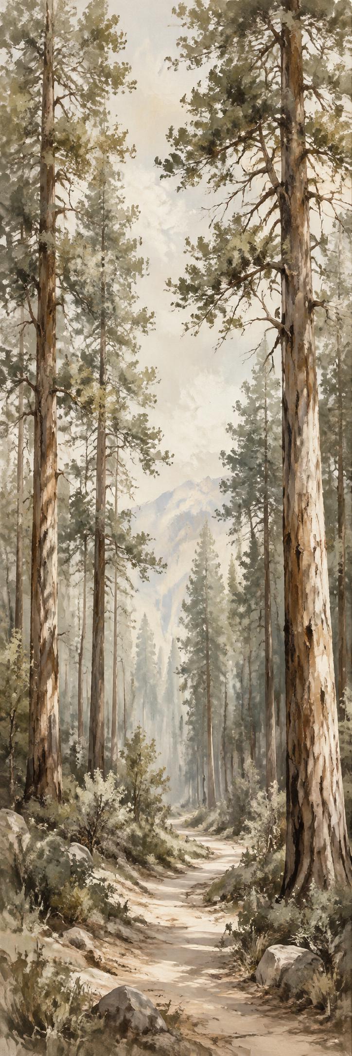 Extra Tall Forest Canvas Print, Neutral Tones Wall Art, Pine Trees Painting