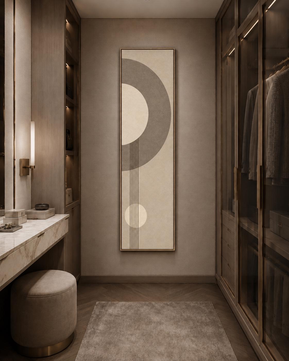 Beige Abstract Boho Painting: Vertical Narrow Canvas Art, Modern Minimalist Earth Tones