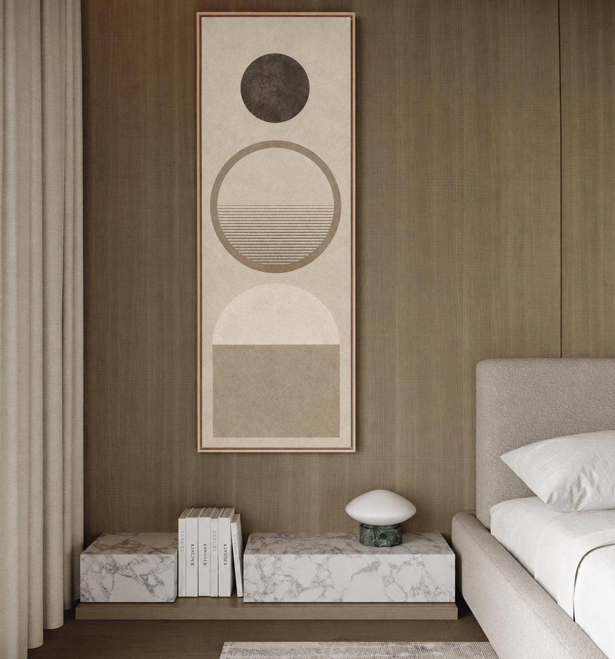 Mid-Century Modern Beige Abstract Canvas Print, Scandinavian Geometric Wall Art