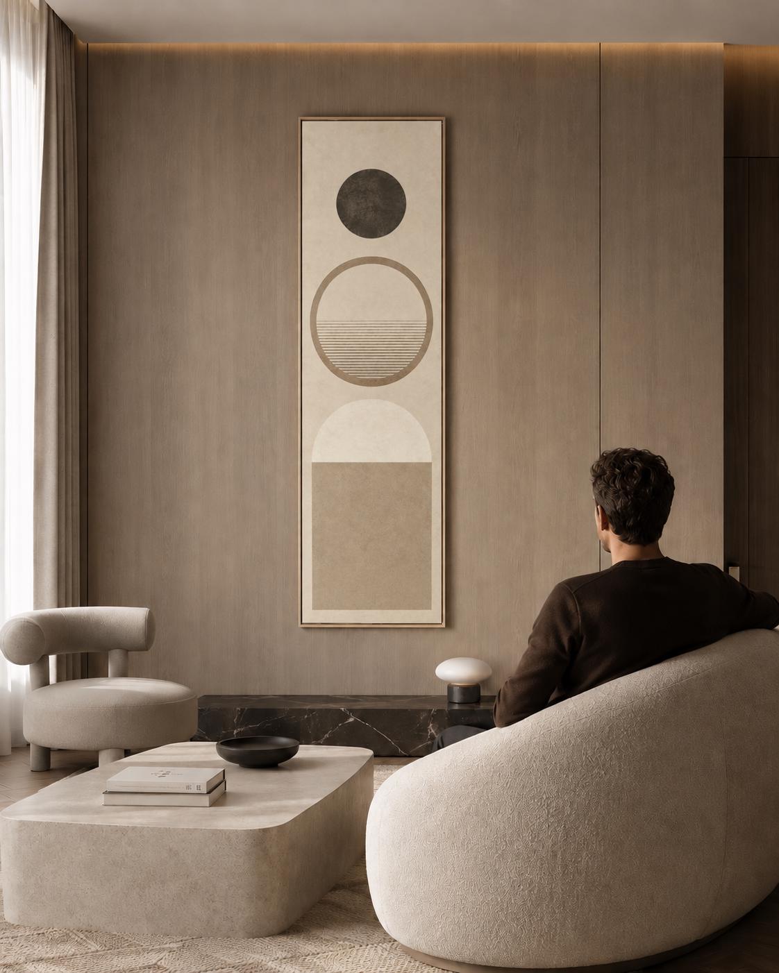 Mid-Century Modern Beige Abstract Canvas Print, Scandinavian Geometric Wall Art