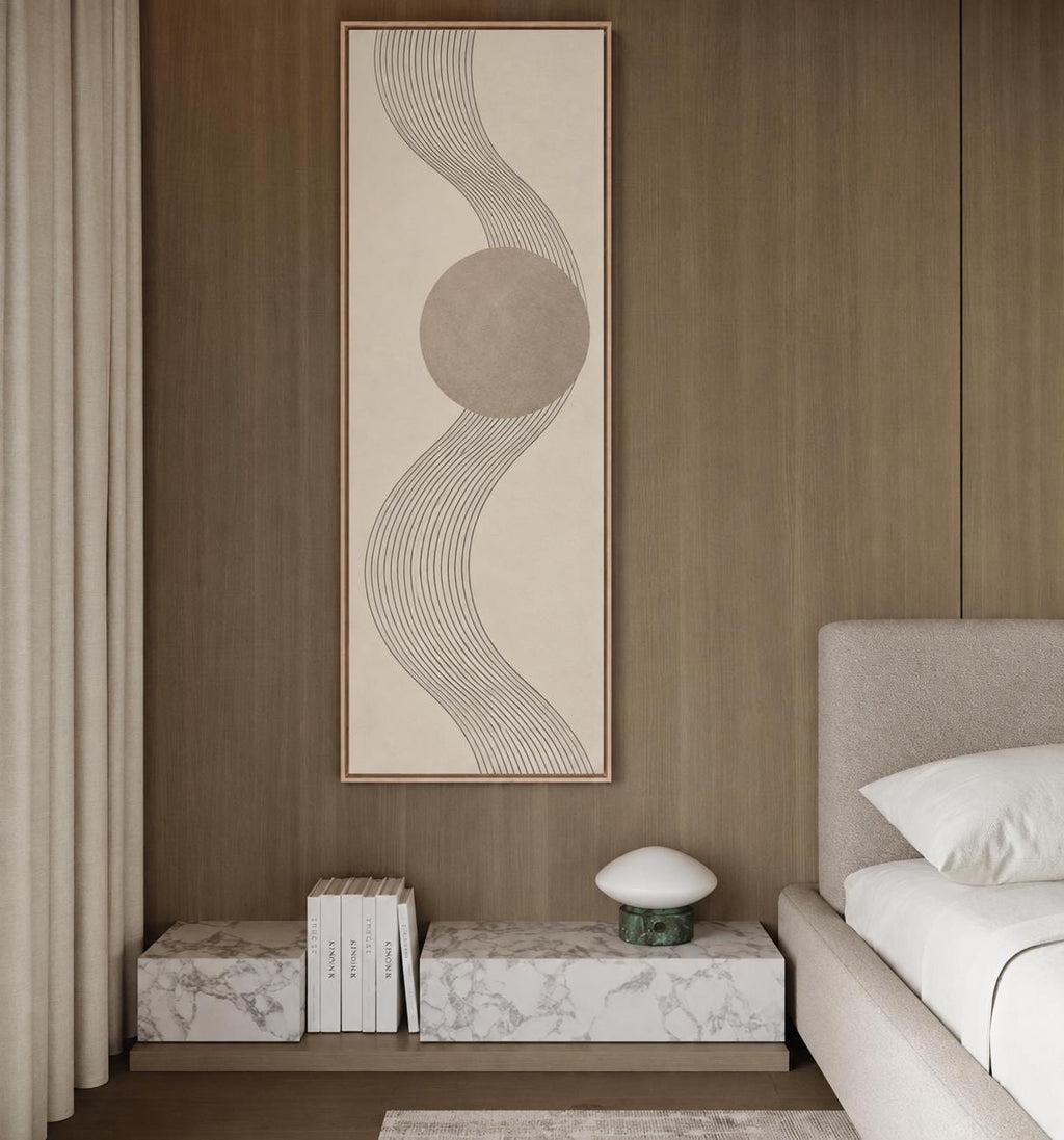Modern Abstract Canvas Print: Tall Skinny Wall Art With Beige Lines