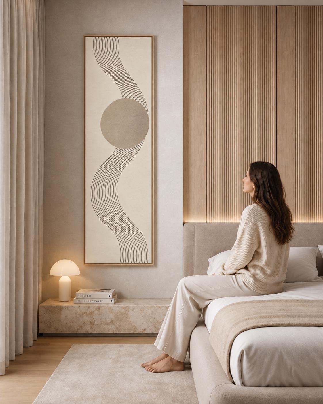 Modern Abstract Canvas Print: Tall Skinny Wall Art With Beige Lines