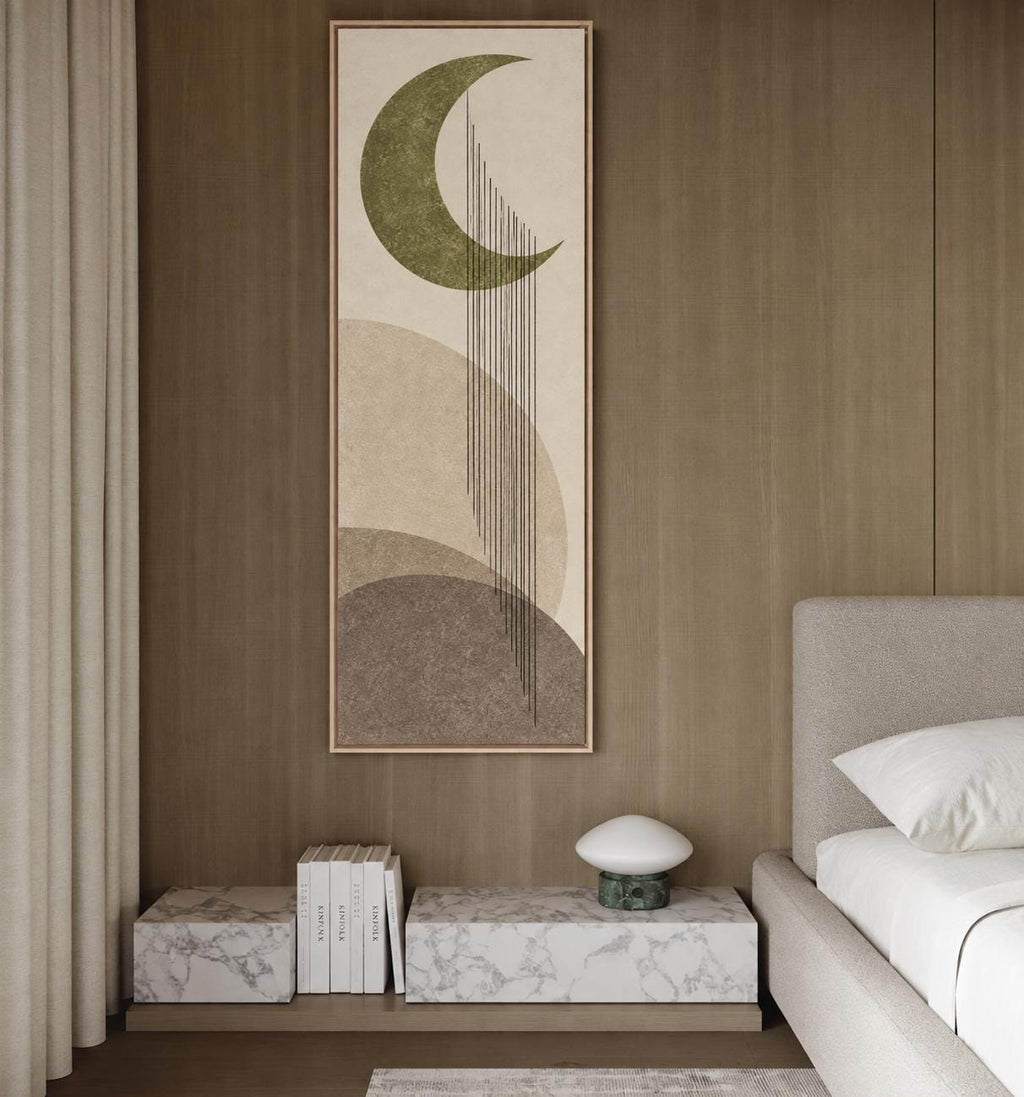 Mid Century Modern Neutral Canvas Print, Tall Vertical Japandi Wall Art