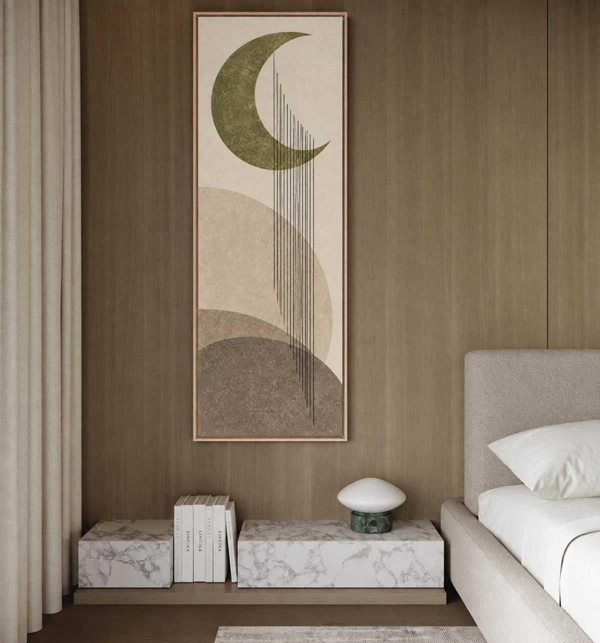 Mid Century Modern Neutral Canvas Print, Tall Vertical Japandi Wall Art