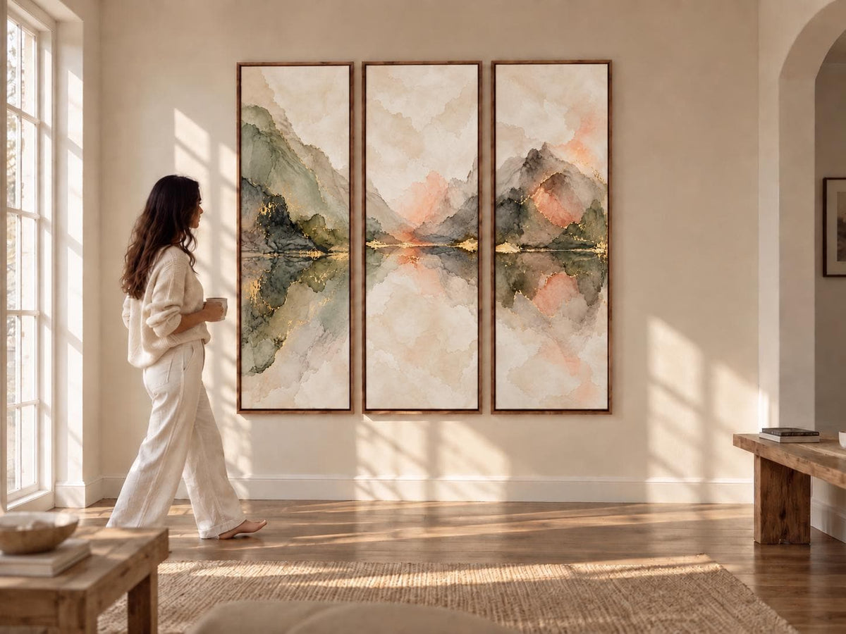 Olive Green Abstract Triptych: Large Framed Canvas Print (Set of 3)