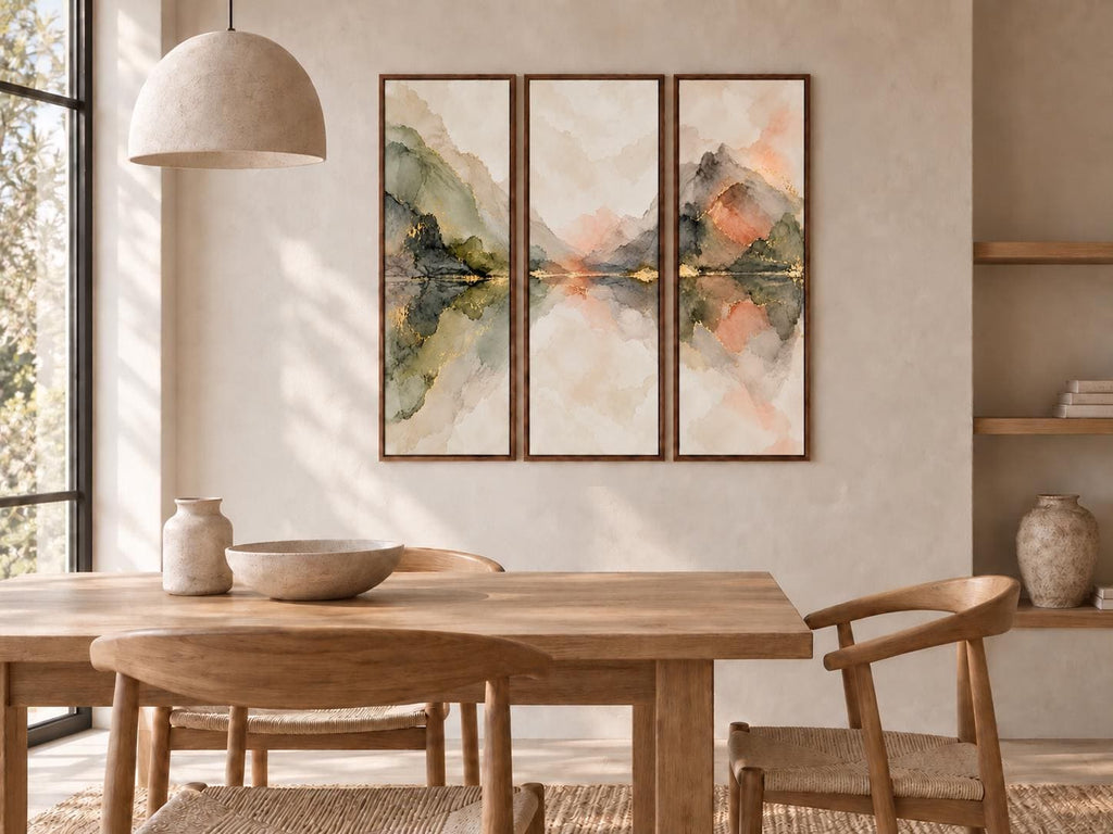 Olive Green Abstract Triptych: Large Framed Canvas Print (Set of 3)