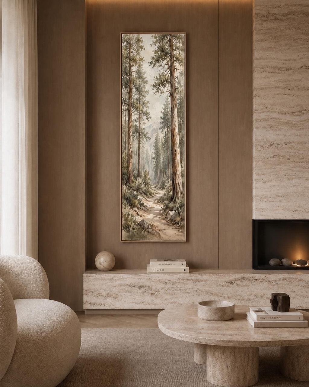Extra Tall Forest Canvas Print, Neutral Tones Wall Art, Pine Trees Painting