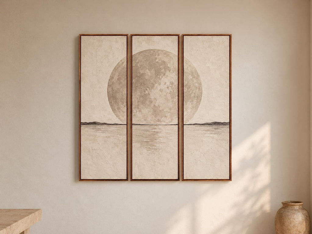 Full Moon Abstract Triptych: Large Watercolor Canvas Print (Set of 3)