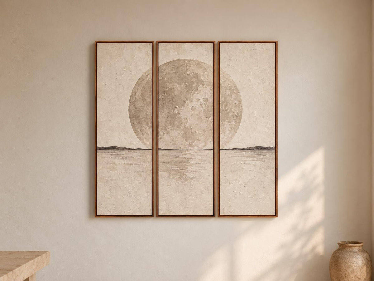 Full Moon Abstract Triptych: Large Watercolor Canvas Print (Set of 3)