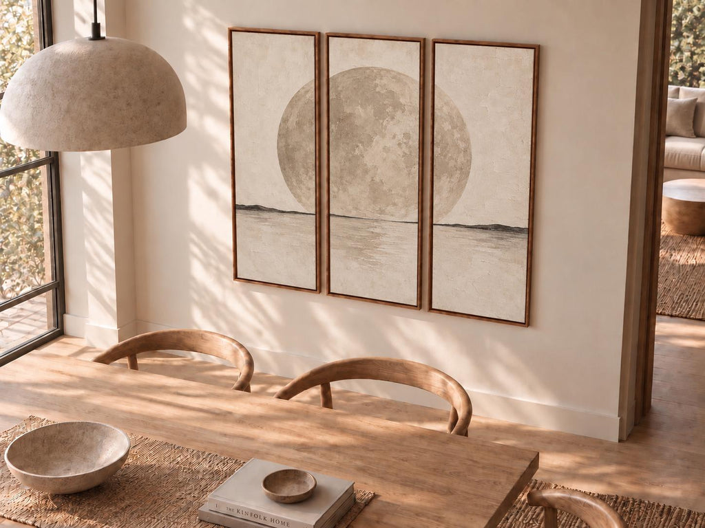 Full Moon Abstract Triptych: Large Watercolor Canvas Print (Set of 3)