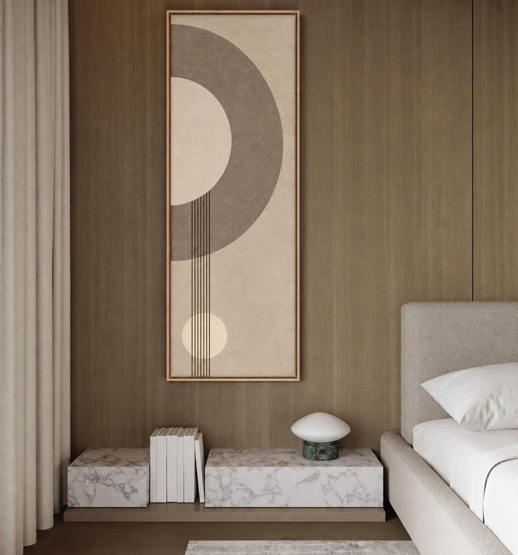 Beige Abstract Boho Painting: Vertical Narrow Canvas Art, Modern Minimalist Earth Tones