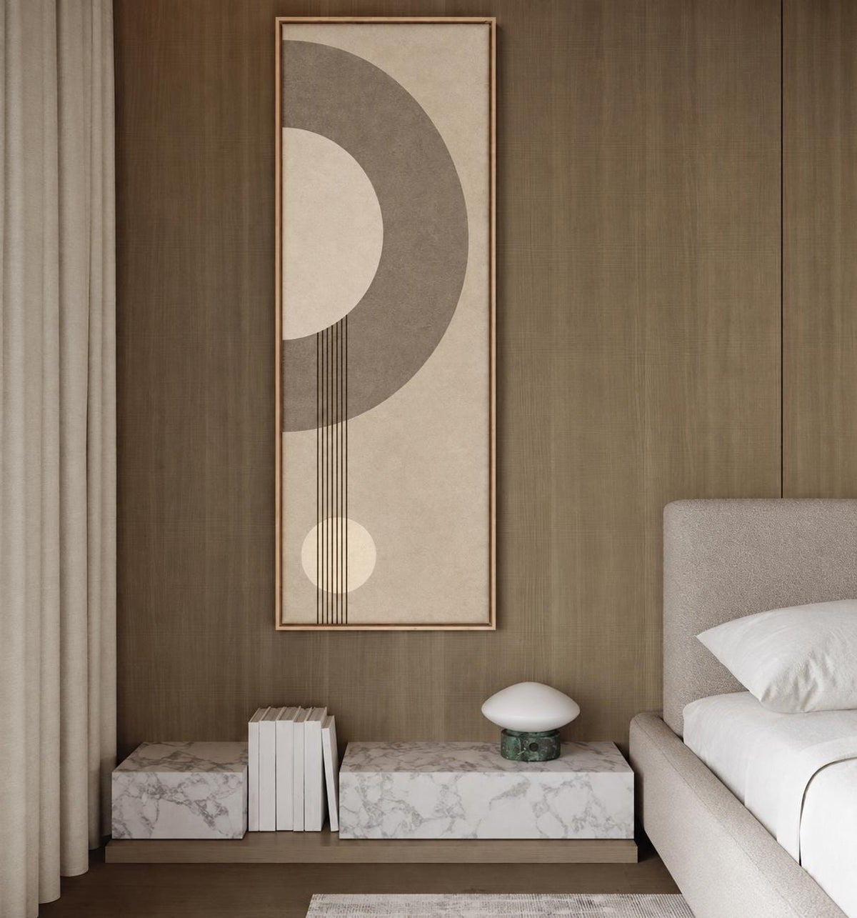 Beige Abstract Boho Painting: Vertical Narrow Canvas Art, Modern Minimalist Earth Tones