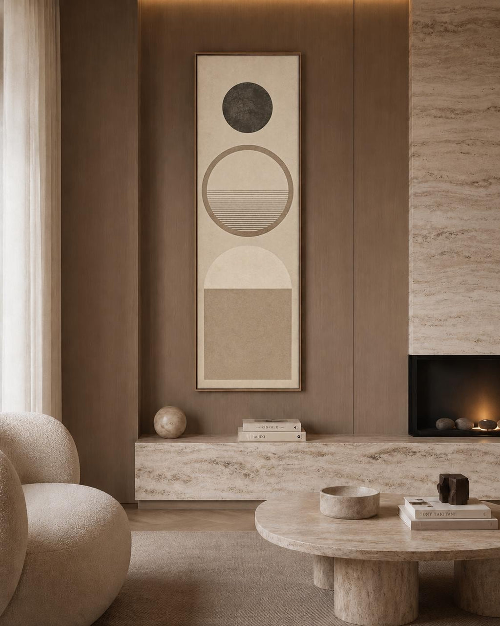 Mid-Century Modern Beige Abstract Canvas Print, Scandinavian Geometric Wall Art