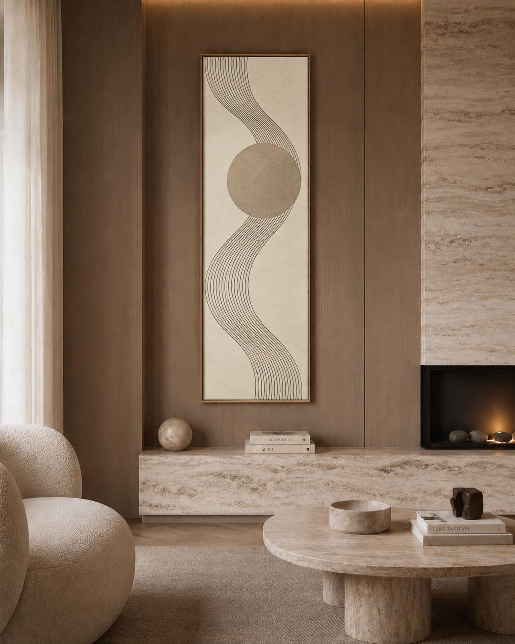Modern Abstract Canvas Print: Tall Skinny Wall Art With Beige Lines