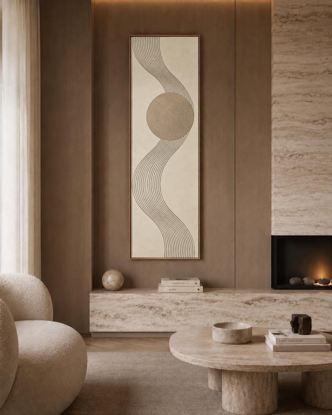 Modern Abstract Canvas Print: Tall Skinny Wall Art With Beige Lines