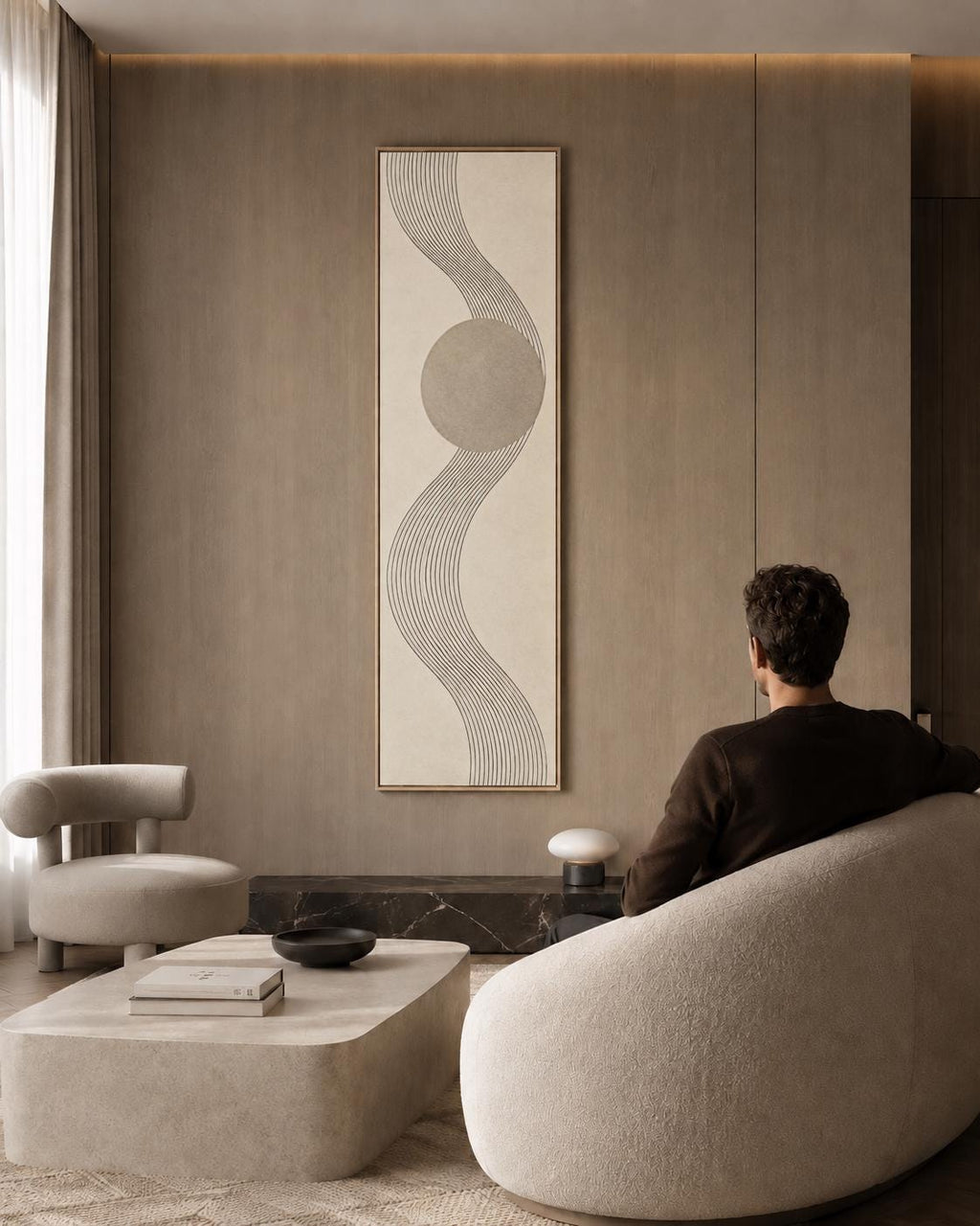 Modern Abstract Canvas Print: Tall Skinny Wall Art With Beige Lines