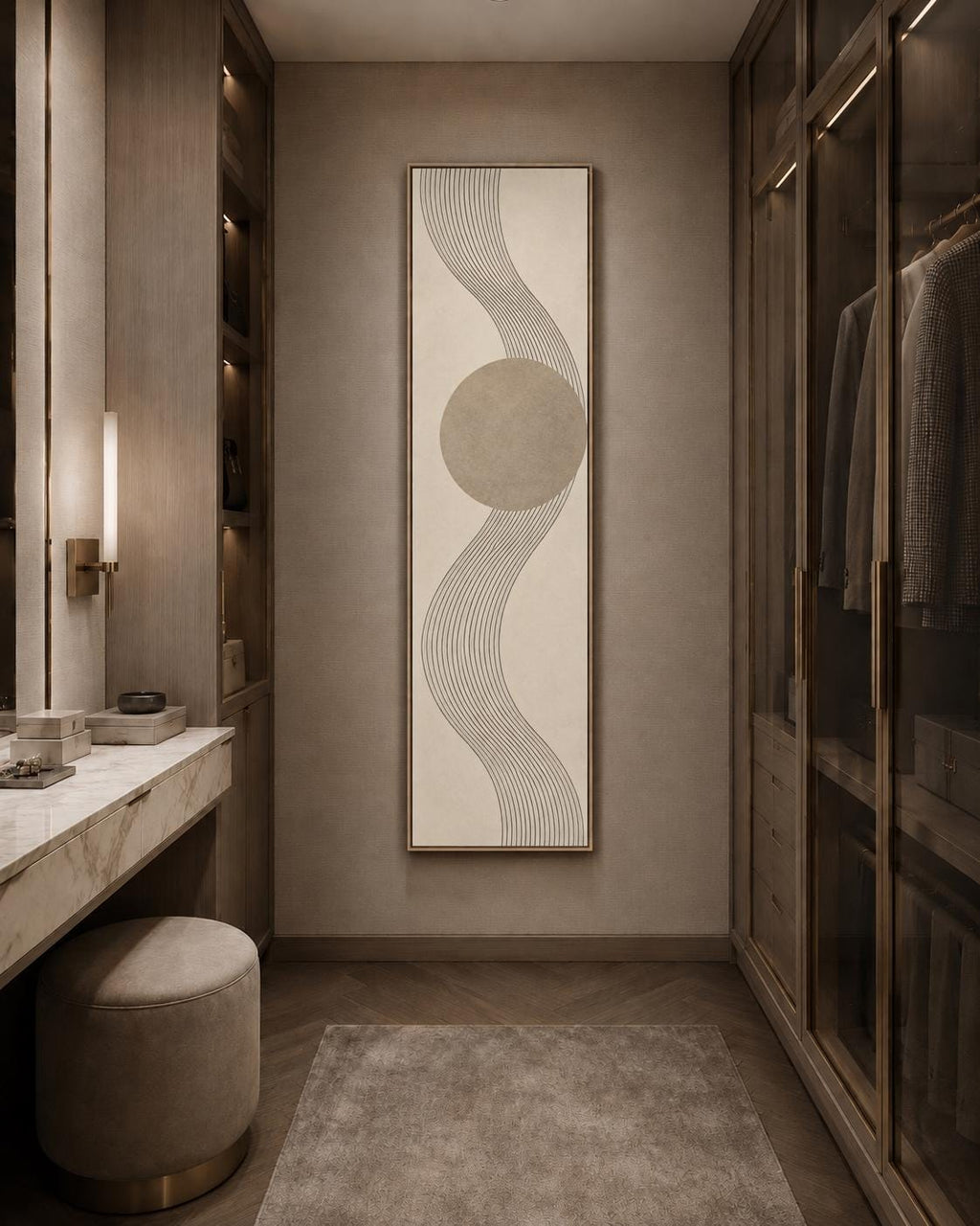 Modern Abstract Canvas Print: Tall Skinny Wall Art With Beige Lines