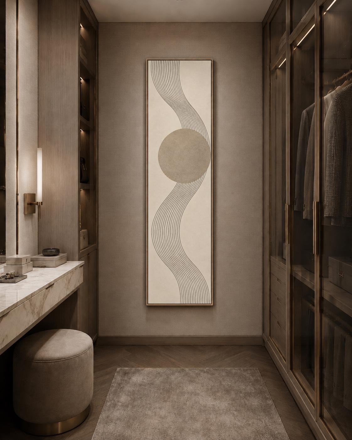 Modern Abstract Canvas Print: Tall Skinny Wall Art With Beige Lines