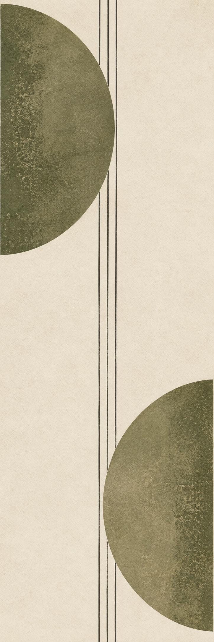 Bauhaus Framed Canvas Print: Olive Green Retro Geometric Circle & Lines, Mid-Century Modern