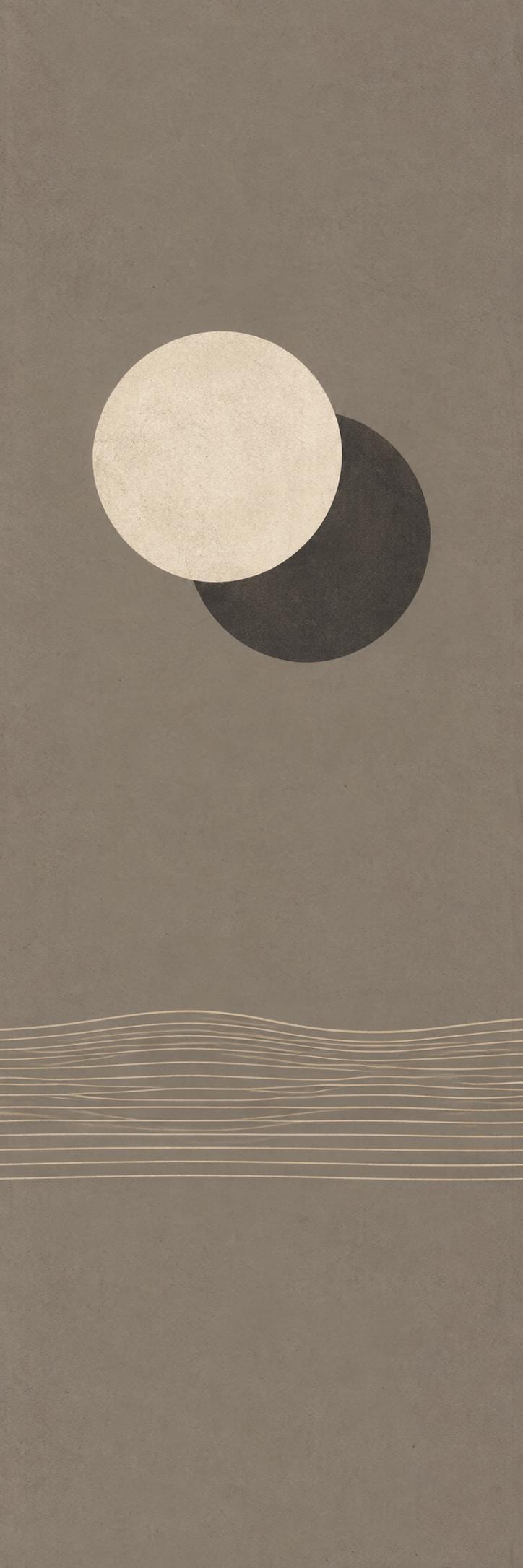 Moon and Sun: Vertical Tall Minimalist Canvas Print, Neutral Beige and Brown Tones
